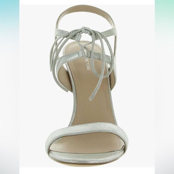 POUR LA VICTOIRE Silver Elisa Leather Lace-Up Strappy Dress Sandal Heels 10 - Picture 3 of 10